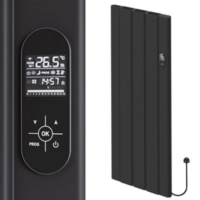 498 x 1600mm Smart Wifi Electric Panel Radiator - 1500W Black Vertical ...