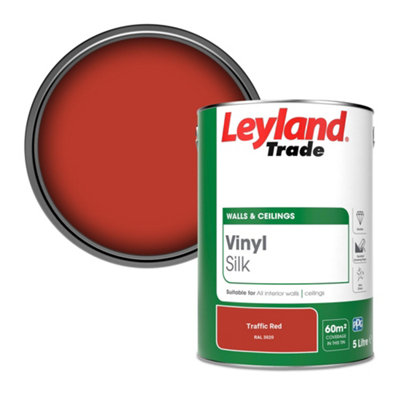 B&Q -  Vinyl Silk Walls & Ceilings Emulsion Paint Traffic Red (Ral 3020)5L
