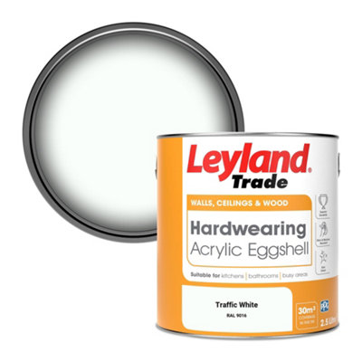 Leyland Trade Hardwearing Acrylic Eggshell Emulsion Paint Traffic White (Ral 9016) 2.5L from B&Q