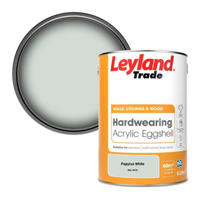 Leyland Trade Hardwearing Acrylic Eggshell Emulsion Paint Papyrus White (Ral 9018) 5L from B&Q