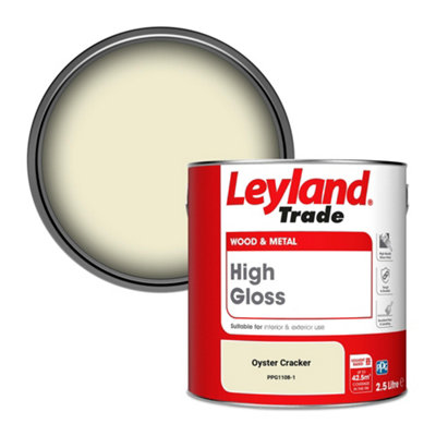 B&Q -  Wood & Metal High Gloss Paint Oyster Cracker (Ppg1108-1) 2.5L