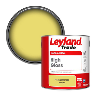 Leyland Trade Wood & Metal High Gloss Paint Fresh Lemonade (Ppg1216-5) 2.5L from B&Q