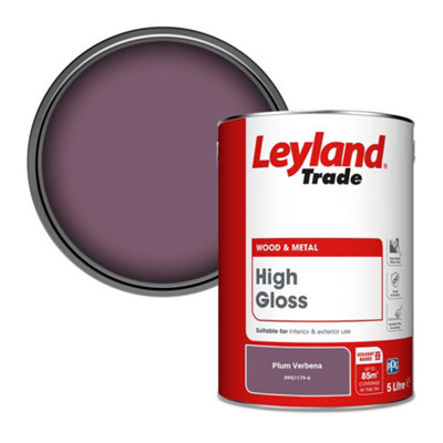 Leyland Trade Wood & Metal High Gloss Paint Plum Verbena (Ppg1179-6) 5L from B&Q