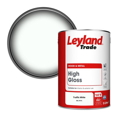 Leyland Trade Wood & Metal High Gloss Paint Traffic White (Ral 9016) 5L from B&Q