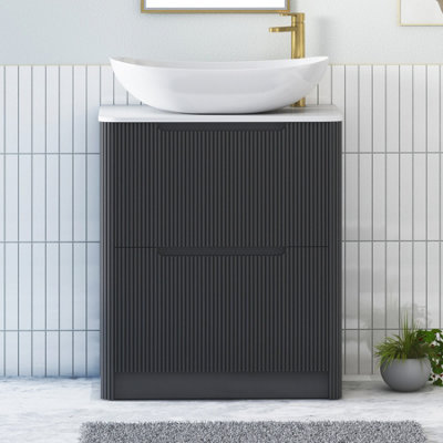 B&Q -  Avenza 600mm Matt Obsidian Black Floor Standing Countertop Bathroom Vanity Unit 2 Drawer With Cesar Basin