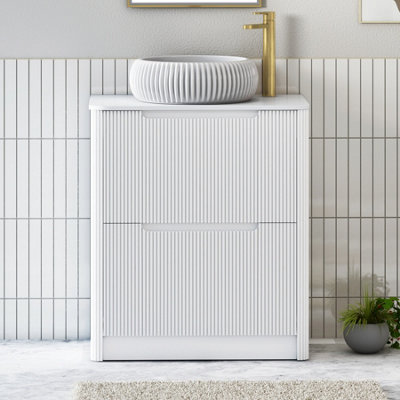 B&Q -  Avenza 600mm Matte White Floor Standing Countertop Bathroom Vanity Unit 2 Drawer With Milan Basin