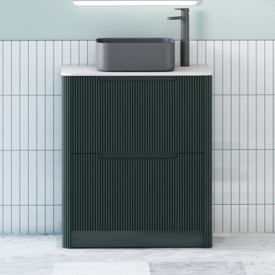 B&Q -  Avenza 700mm Deep Moss Green Floor Standing Countertop Bathroom Vanity Unit 2 Drawer With Art Square Basin