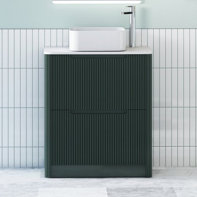B&Q -  Avenza 700mm Deep Moss Green Floor Standing Countertop Bathroom Vanity Unit 2 Drawer With Elena Basin