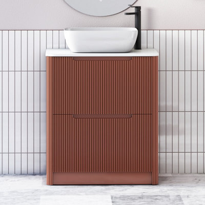 B&Q -  Avenza 700mm Terracotta Clay Floor Standing Countertop Bathroom Vanity Unit 2 Drawer With Elva Basin