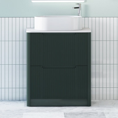 B&Q -  Avenza 700mm Deep Moss Green Floor Standing Countertop Bathroom Vanity Unit 2 Drawer With Peak Basin