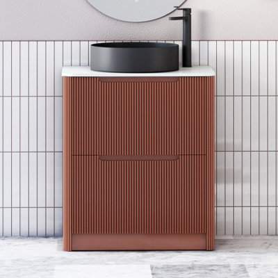 B&Q -  Avenza 800mm Terracotta Clay Floor Standing Countertop Bathroom Vanity Unit 2 Drawer With Art Round Black Basin