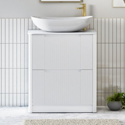 B&Q -  Avenza 800mm Matte White Floor Standing Countertop Bathroom Vanity Unit 2 Drawer With Cesar Basin