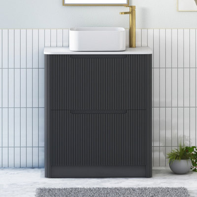 B&Q -  Avenza 800mm Matt Obsidian Black Floor Standing Countertop Bathroom Vanity Unit 2 Drawer With Elena Basin