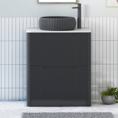 B&Q -  Avenza 800mm Matt Obsidian Black Floor Standing Countertop Bathroom Vanity Unit 2 Drawer With Milan Black Basin