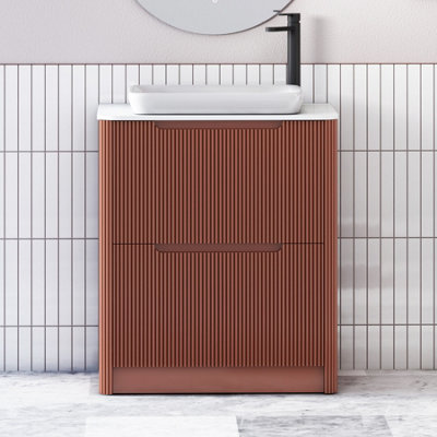 B&Q -  Avenza 800mm Terracotta Clay Floor Standing Countertop Bathroom Vanity Unit 2 Drawer With Qubix Basin