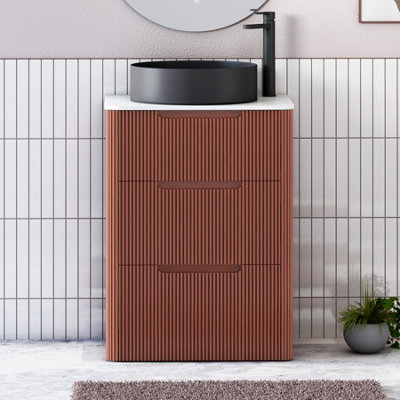 B&Q -  Avenza 600mm Terracotta Clay Floor Standing Countertop Bathroom Vanity Unit 3 Drawer With Art Round Black Basin