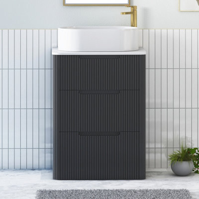 B&Q -  Avenza 600mm Matt Obsidian Black Floor Standing Countertop Bathroom Vanity Unit 3 Drawer With Peak Basin
