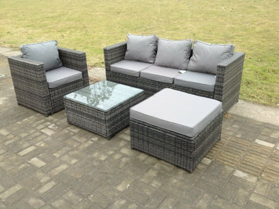 Fimous Lounge Mixed Rattan Sofa Set With Armchair Stool Outdoor Garden Furniture Patio 5 Seater Dark/Grey