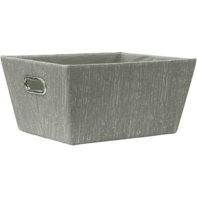  - Mantraraj Rectangular Tapered Storage Basket Cardboard With Metal Handles Multipurpose Organiser Bin For Home And Office Grey