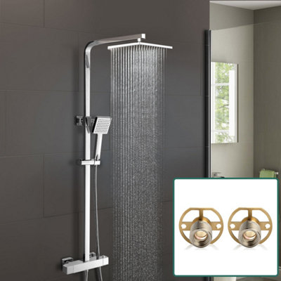Nes Home Lois Square Dual Head Thermostatic Shower Mixer Chrome Bathroom Exposed Valve from B&Q