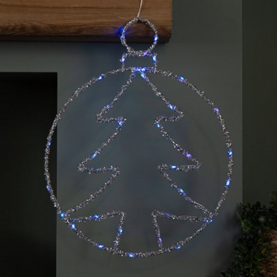 49cm Battery Powered Light up Christmas Silver Tree Ball with Twinkling ...