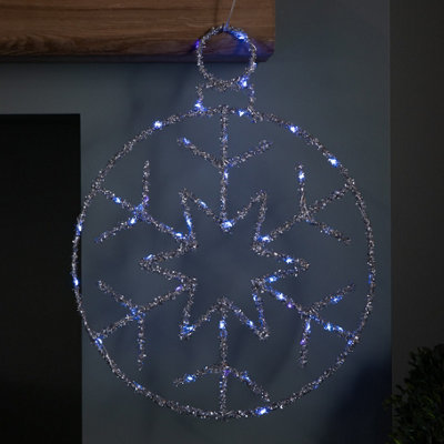 49cm Battery Powered Light up Silver Christmas Snowflake Ball with Blue ...
