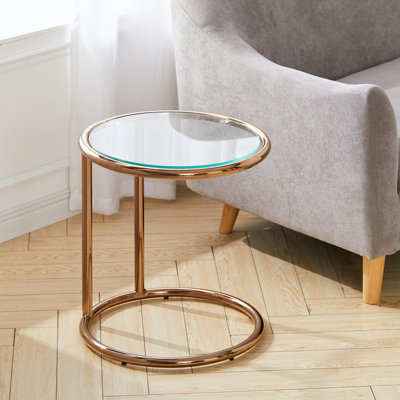 49cm H Rose Gold Tempered Glass Bedside Table Coffee Table with Metal Base