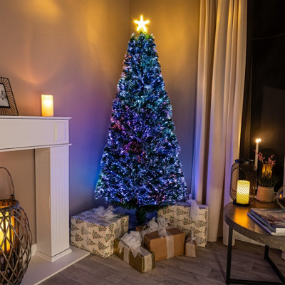 4FT (120cm) Green Fibre Optic Christmas Tree with Multi-coloured Fibre Optic Lights