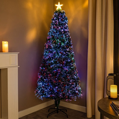 4FT (120cm)  Green Fibre Optic Christmas Tree with Multi-coloured Fibre Optics and Red Berries