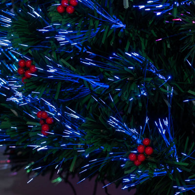 4FT (120cm)  Green Fibre Optic Christmas Tree with Multi-coloured Fibre Optics and Red Berries - 8