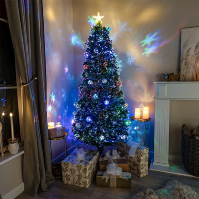 4FT (120cm) Green Fibre Optic Christmas Tree with Multi-coloured LED Lights and Baubles