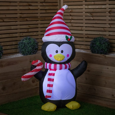 4ft (120cm) LED Christmas Inflatables Outdoor Penguin With Candy Cane ...