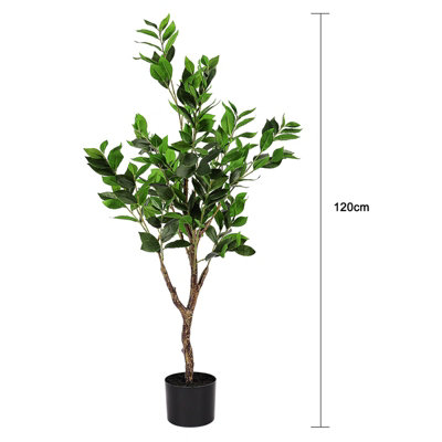4FT Artificial Bay Laurel Tree Fake Bay Plant with Lifelike Leaves for Indoor - 4
