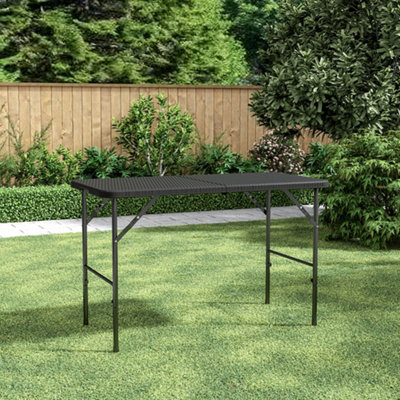 4ft Black Folding Outdoor Rattan Effect Plastic Camping Table Trestle Table
