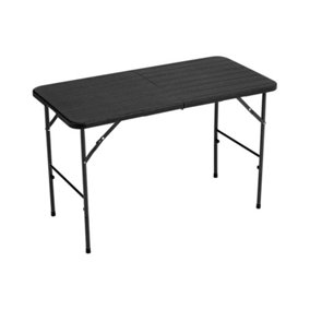 4ft Black Rectangular Outdoor Wood Grain Plastic Folding Catering Camping Table