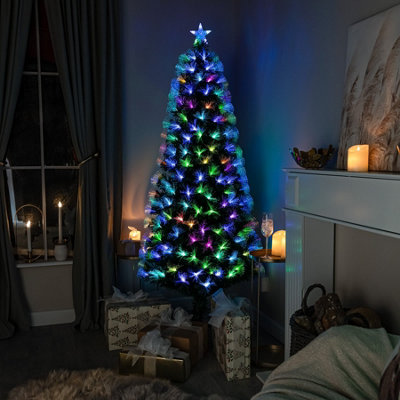 4ft Green Fibre Optic Christmas Tree with Remote Control and Multi Coloured Fibre Optic Lights - 4