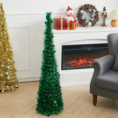 4ft Green Slim Pop Up Tinsel Christmas Tree Collapsible Xmas Tree with Base