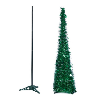 4ft Green Slim Pop Up Tinsel Christmas Tree Collapsible Xmas Tree with Base