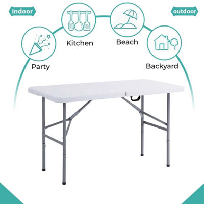 4FT HEAVY DUTY FOLDING TABLE PORTABLE PLASTIC NEW CAMPING GARDEN PARTY CATERING