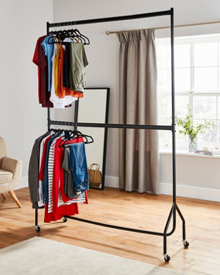 4ft long x 7ft Two Tier Heavy Duty Clothes Rail Garment Hanging Rack In Black