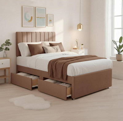 4FT Luxury Mink Plush Divan Small Double Bed Frame with Mattress, 20 ...