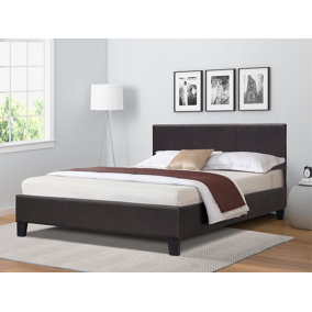 4ft Modern Faux Leather Bedframe In Brown