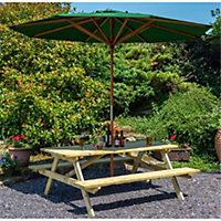 4ft Picnic Table with Green Parasol