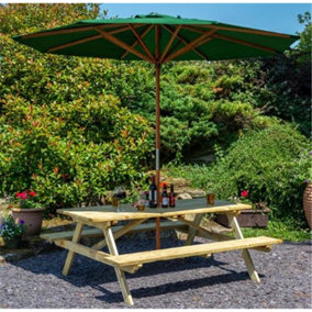 4ft Picnic Table with Green Parasol