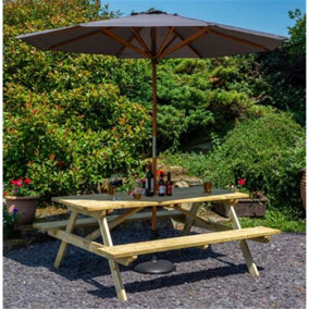 4ft Picnic Table with Grey Parasol & Base