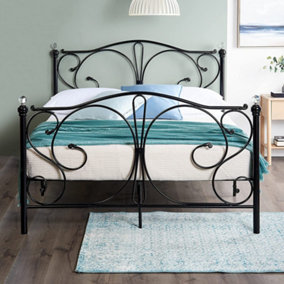 4ft Small Double Black Metal Crystal Bed Frame