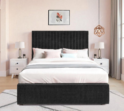 4FT Small Double Plush Black Divan Bed Set with 26'' Long Vertical Line ...
