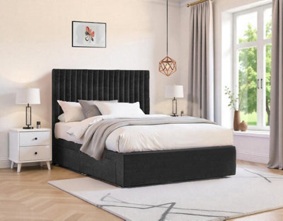 4FT Small Double Plush Black Divan Bed Set with 26'' Long Vertical Line ...