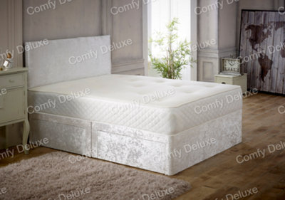 4FT Small Double White Crushed Velvet Divan Bed Set With Memory ...