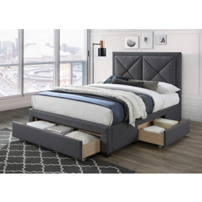 4FT6 Double Cezanne Tufted Headboard Dark Grey Fabric Drawer Storage Bed